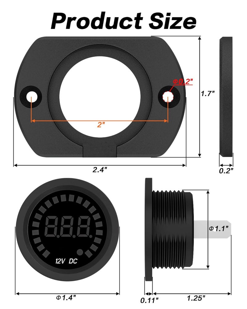 IZTOSS Digital Voltmeter, Waterproof 12V DC Voltmeter with LED Digital Display, Includes Mounting Plate and Wiring, Suitable for Boat, Car, Motorcycle, Truck, RV Accurate Voltage Monitoring - Image 3